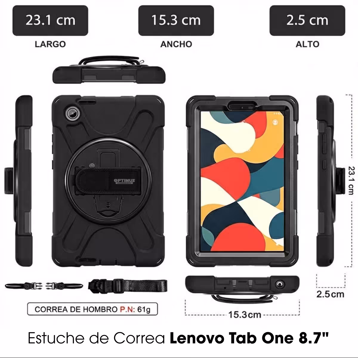 Estuche Case Antishock Con Correa Desmontable 3 Capas para Lenovo Tab One 8.7" Pulgadas 2025 TB-305FU / TB-305X-3