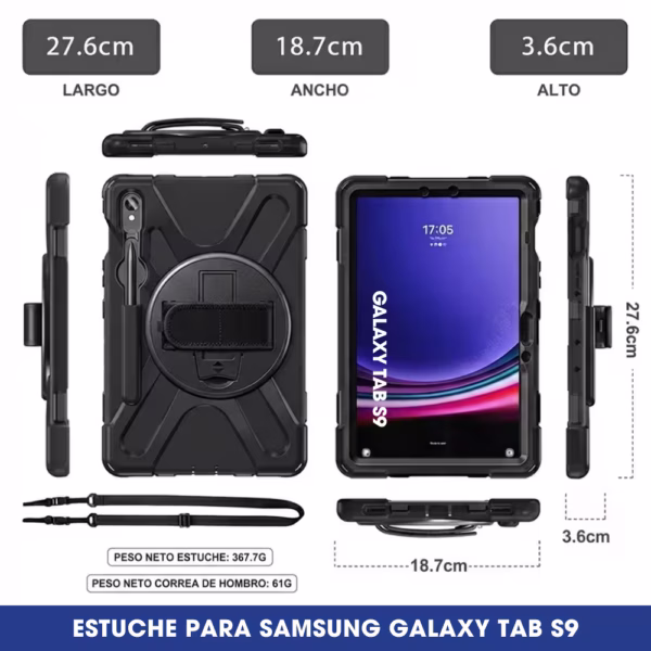 Estuche de Correa Con Manija 360° para Samsung Galaxy Tab S9 11 Pulgadas (2025/2026) SM-X710 / SM-X716B / SM-X718U, vista 4