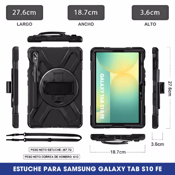 Estuche de Correa Con Manija 360° para Samsung Galaxy Tab S10 FE 10.9 Pulgadas (2025/2026) SM-X520 / SM-X526B / SM-X528, vista 8