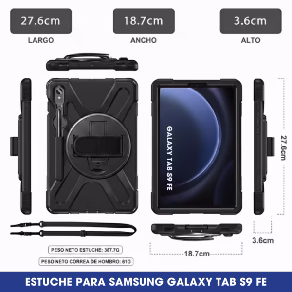 Estuche de Correa Con Manija 360° para Samsung Galaxy Tab S9 FE 10.9 Pulgadas (2025/2026) SM-X510 / SM-X516B, vista 8