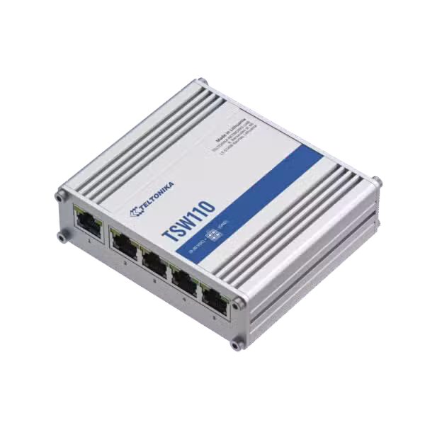 Teltonika TSW110 Switch Ethernet Industrial Gigabit de 5 Puertos 10/100/1000 | Montaje DIN y Pared