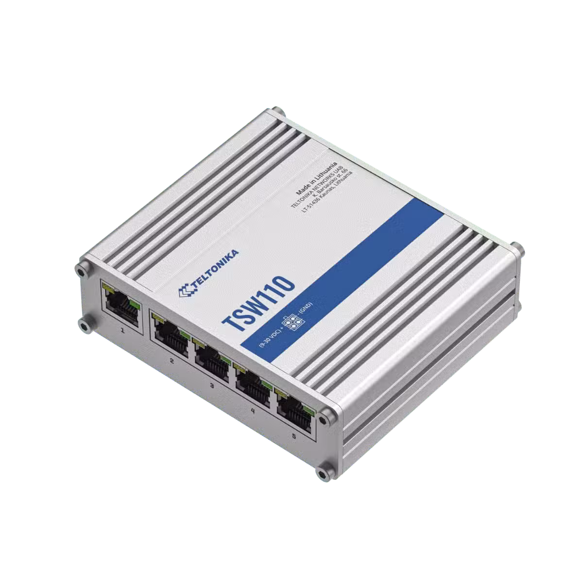 Teltonika TSW110 Switch Ethernet Industrial Gigabit de 5 Puertos 10/100/1000 | Montaje DIN y Pared