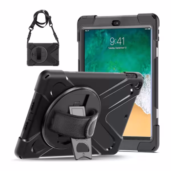 Estuche Protector con Correa para iPad 9.7 A1822 / A1893 / A1823 / A1954 360 3 Capas Soporte