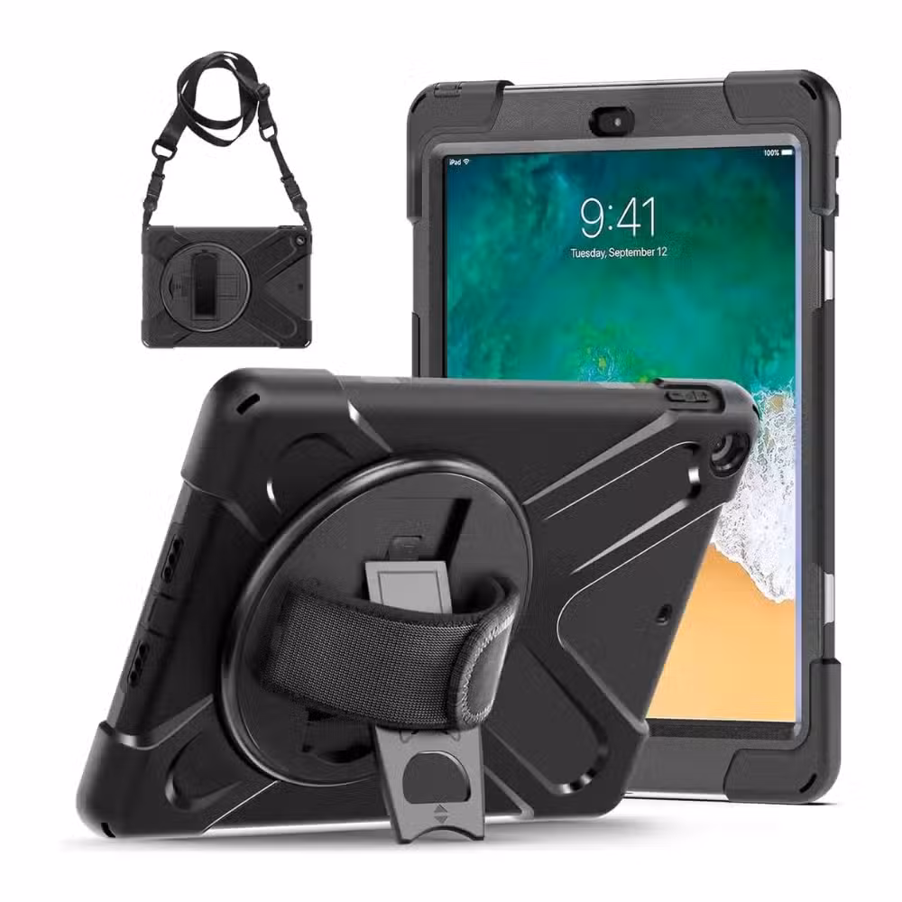 Estuche Protector con Correa para iPad 9.7 A1822 / A1893 / A1823 / A1954 360 3 Capas Soporte