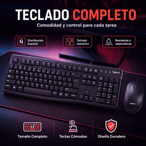 Teclado y ratón Logitech MK120 | Versión Español | USB Cable Teclado / USB Cable Mouse Óptico de 1000 DPI, vista 5