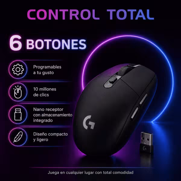 Ratón Mouse Gaming LOGITECH G305 Inalámbrico Negro 12000 DPI, vista 6