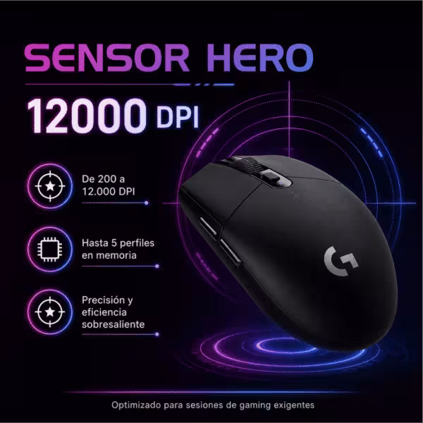 Ratón Mouse Gaming LOGITECH G305 Inalámbrico Negro 12000 DPI, vista 4