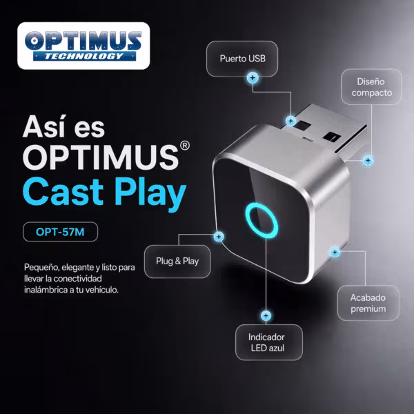 OPTIMUS CAST | Adaptador Inalámbrico CarPlay y Android Auto | Plug & Play USB | WiFi Dual Band + Bluetooth 5.2 | Actualizaciones OTA | Compatibilidad Universal, vista 5