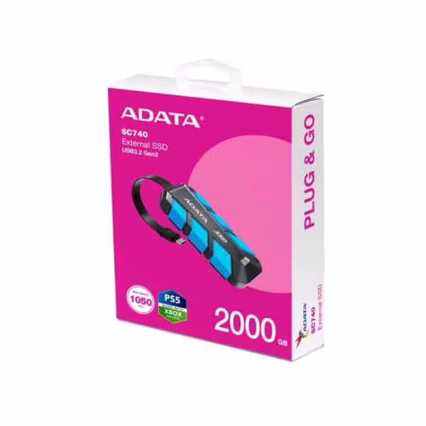 SSD Externo ADATA SC740 2TB Azul USB 3.2 Gen2 | Portátil, Resistente y Veloz