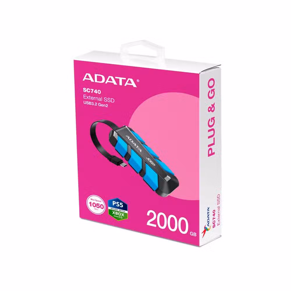SSD Externo ADATA SC740 2TB Azul USB 3.2 Gen2 | Portátil, Resistente y Veloz
