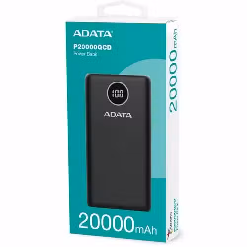 Power Bank ADATA P20000QCD 20000mAh Negro | Pantalla Digital LED | Carga Rápida QC 3.0 y USB-C PD