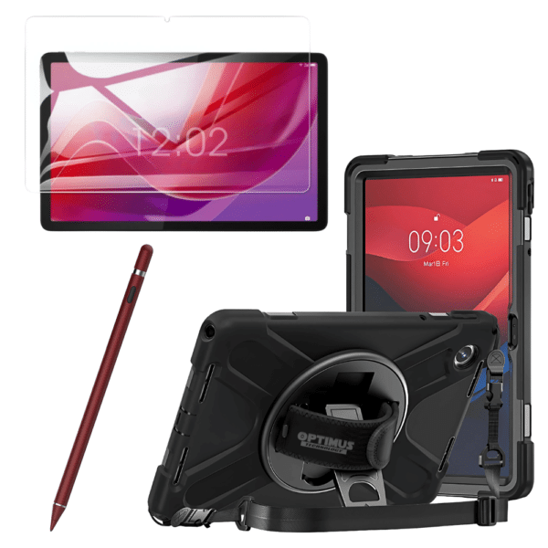 Kit Lenovo Tab M11 rojo con estuche de correa 360, vidrio templado y lápiz óptico
