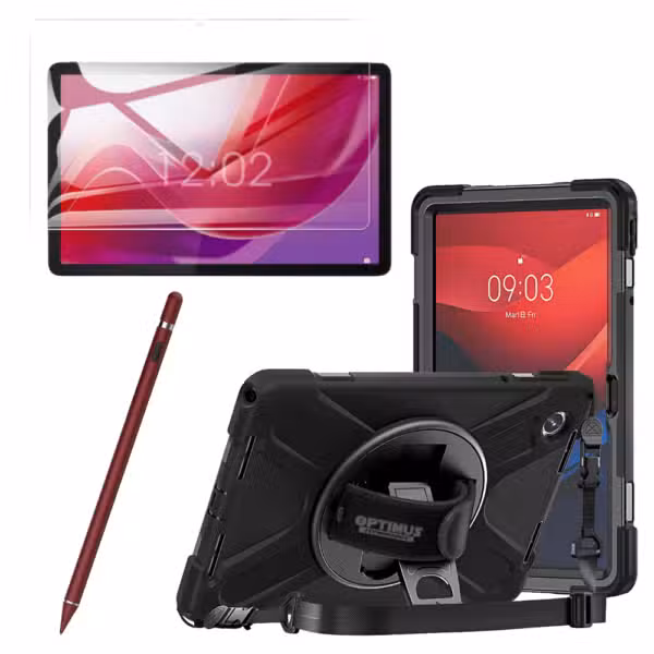 Kit Lenovo Tab M11 rojo con estuche de correa 360, vidrio templado y lápiz óptico