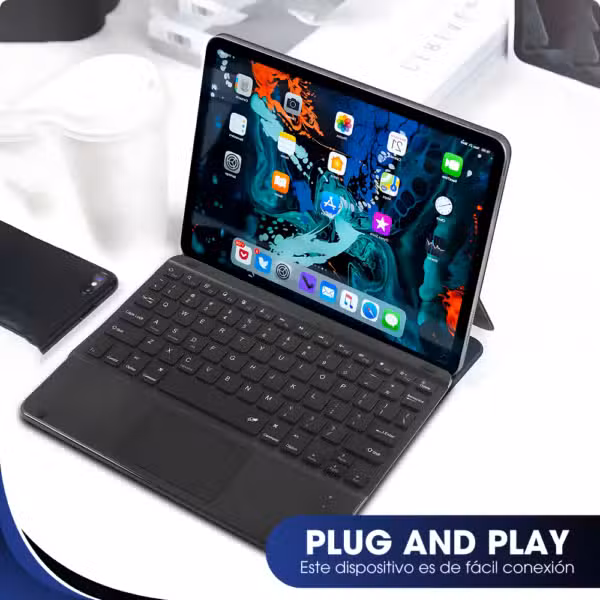 Kit Estuche de Goma Antishock Negro para Lenovo Tab Plus TB-351FU + Teclado 2 en 1 Bluetooth Español, vista 5