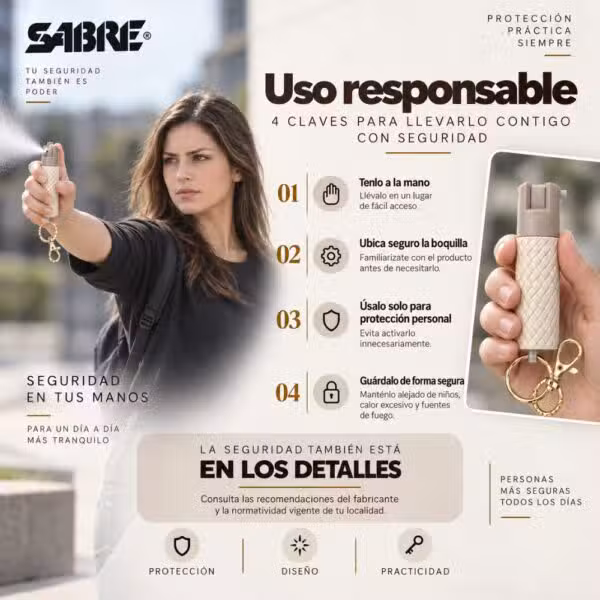 Gas pimienta SABRE RED beige con funda de cuero sintético