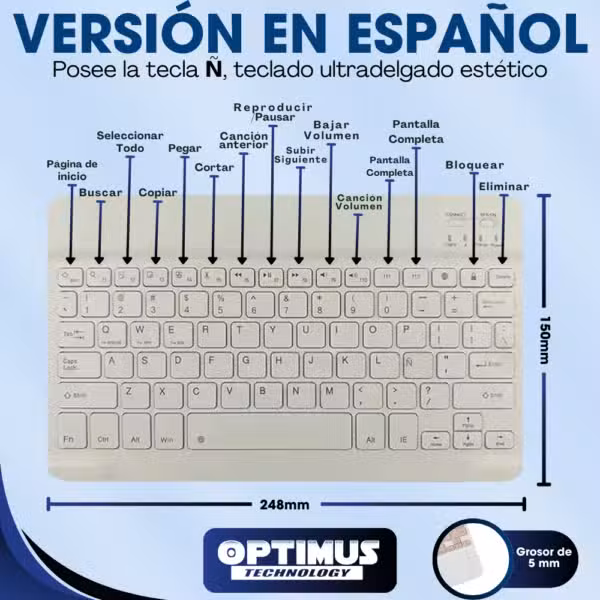 Teclado Bluetooth con mouse: imagen descriptiva 2 de sus funciones y compatibilidad.