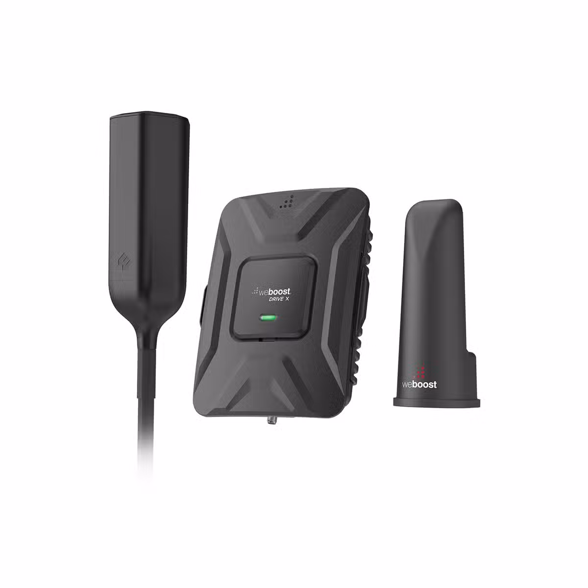 Kit weBoost Drive X RV 471410 con amplificador y antenas sobre fondo blanco