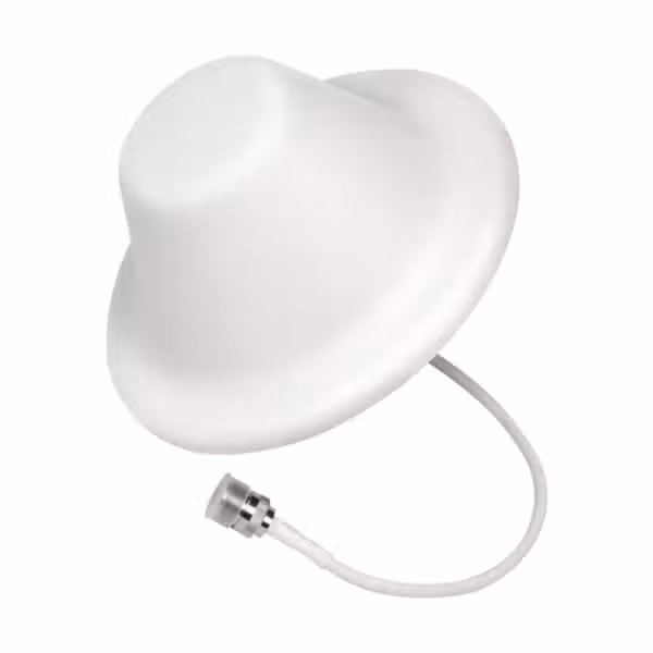 Antena interior tipo domo 304412 de 50 Ohm incluida en el kit weBoost Office 100 531060, sobre fondo blanco.