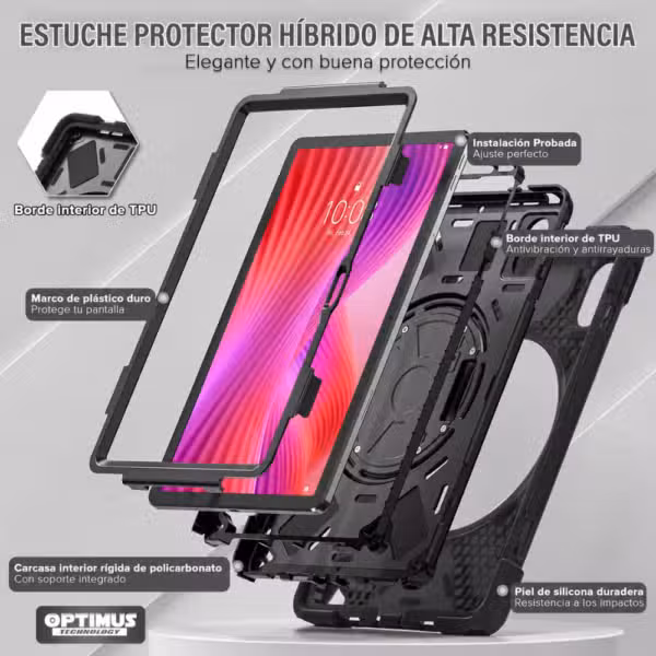 Detalle de la estructura y el soporte del estuche Anti-Shock para Lenovo Idea Tab 11.