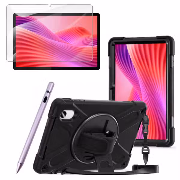 Kit Estuche Anti-Shock con Correa 360°, Lápiz Óptico y Vidrio Templado 9H para Lenovo Idea Tab 11 11" color Rose Gold, vista completa sobre fondo blanco.