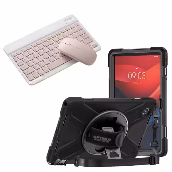 Kit Lenovo Tab M11 con estuche negro y teclado con mouse color rosa