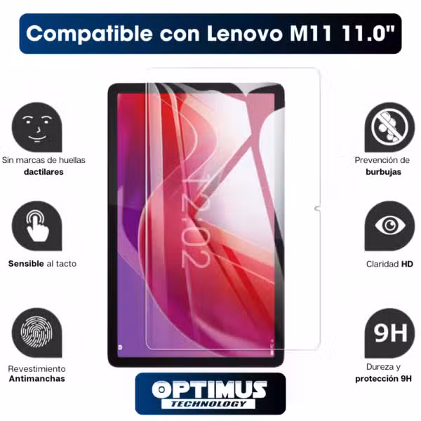 Características del vidrio templado compatible con Lenovo M11 de 11 pulgadas, con dureza 9H y protección para la pantalla.