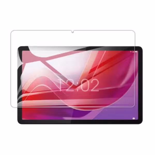 Vidrio templado alineado sobre la pantalla de una Lenovo Tab M11 de 11 pulgadas.