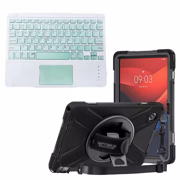 Kit para Lenovo Tab M11 con estuche de correa 360 grados y teclado Bluetooth verde menta con touchpad integrado.