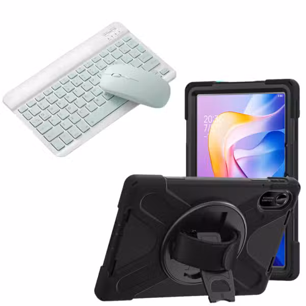 Kit estuche Anti-Shock 3 capas 360° para Xiaomi Redmi Pad 2 con teclado y mouse, variante color Verde, vista completa sobre fondo blanco.