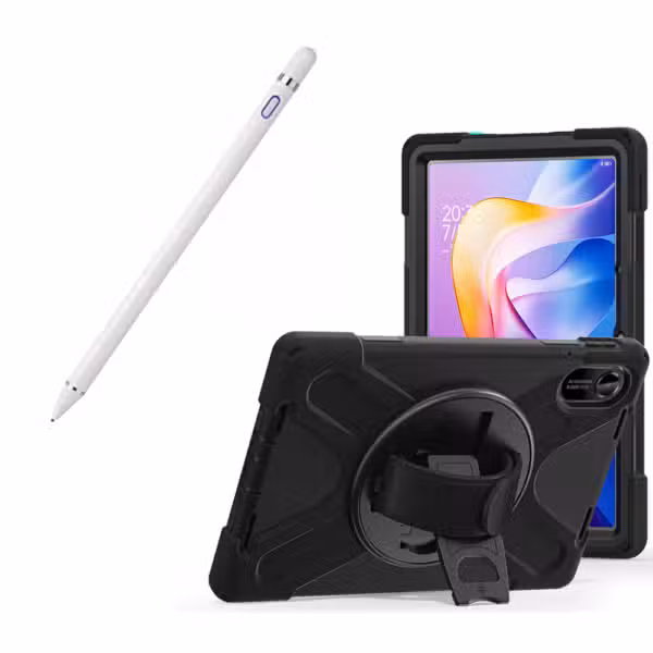 Kit estuche Anti-Shock 3 capas 360° para Xiaomi Redmi Pad 2 y lápiz óptico, variante color Blanco, vista completa sobre fondo blanco.