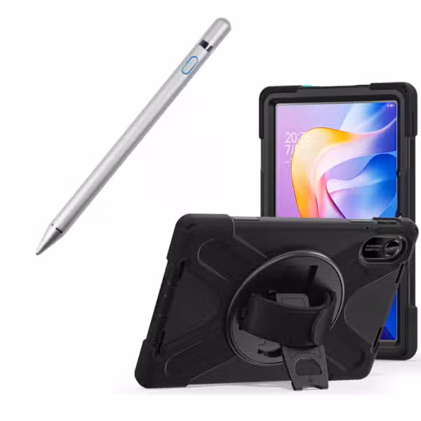 Kit estuche Anti-Shock 3 capas 360° para Xiaomi Redmi Pad 2 y lápiz óptico, variante color Gris, vista completa sobre fondo blanco.