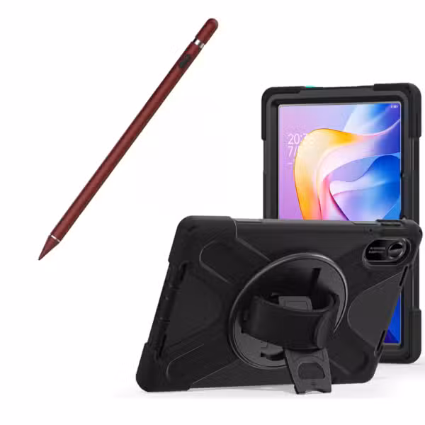 Kit estuche Anti-Shock 3 capas 360° para Xiaomi Redmi Pad 2 y lápiz óptico, variante color Rojo, vista completa sobre fondo blanco.