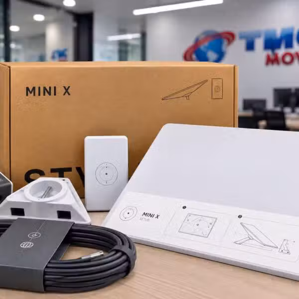 Starlink Mini X con caja, antena, Router Mini, soporte, fuente y cable