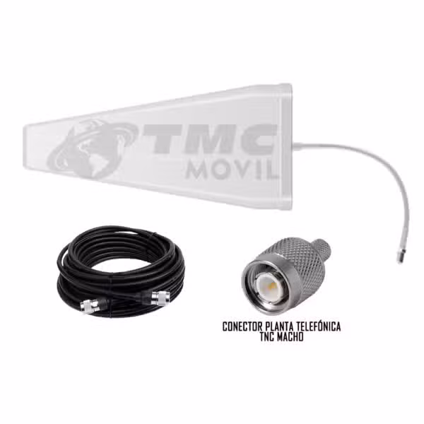 Antena amplificadora de señal Cuatribanda TMC Plus 4G LTE 65 dB con cable RG-6 de 10 m.