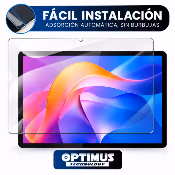 Instalación del vidrio templado para Xiaomi Redmi Pad 2 con adhesión automática y colocación que ayuda a reducir burbujas.